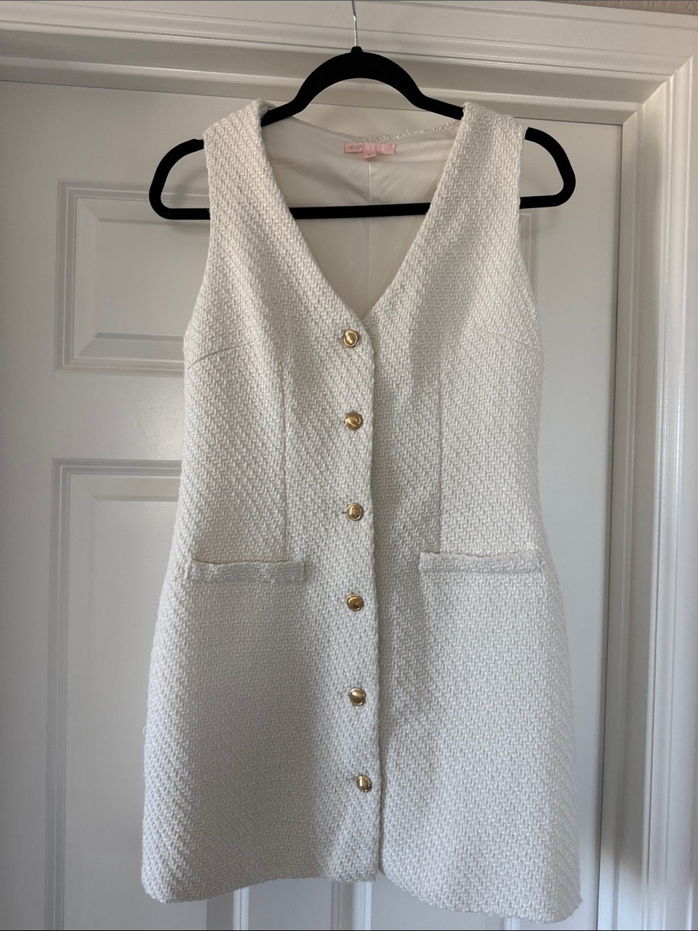 BeBop Ivory Sleeveless Button-Front Textured Shift Dress